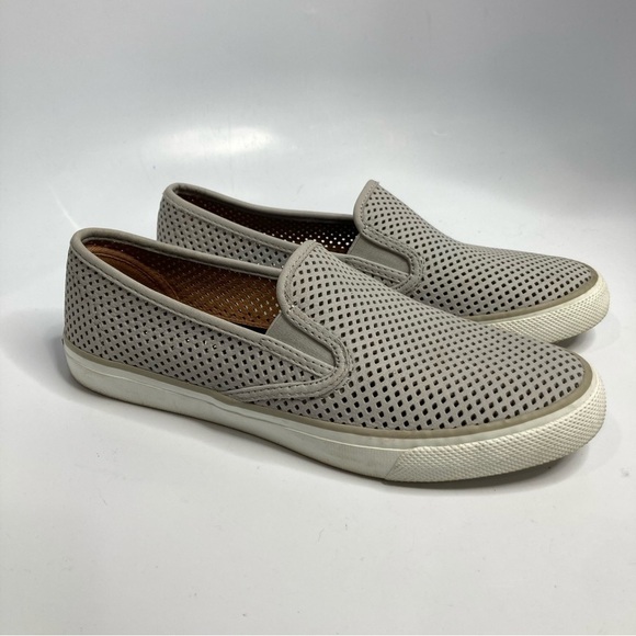Sperry perforated leather loafers slip on shoes gray size 9 - Picture 1 of 7
